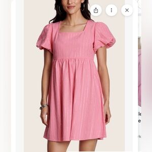 NWT Pink and Rhinestone -Stripe Puff Sleeve Dress